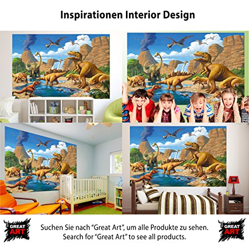 Fototapete Dinosaurier im Comic Style Wand-dekoration – Wandbild Dino Poster-Motiv by GREAT ART (210 x 140 cm) - 4