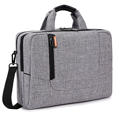 BRINCH 15,6 Zoll neue weiche Nylon stoßfest Laptop Computer Umhängetasche Messenger Bag Aktentasche mit Taschen & Griffe und abnehmbaren gepolstertem Schulterriemen für 15 - 15,6 Zoll Laptop / MacBook / Notebook / Chromebook / Tablet Computer, Hellgrau