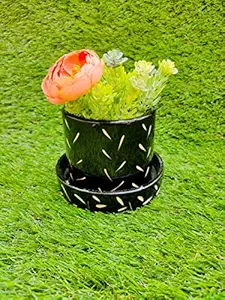 NIYARA Small Bowl with Tray Design Ceramic Pots for Indoor Plants,Succulents Planters,for Indoor,Outdoor,Balcony,Home,Garden,Office ,Succulent Pot (Color:Black)(L:13 cm, W:13 cm, H:13 cm)