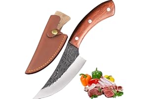 Promithi Coltello da cucina fatto a mano in acciaio ad alto tenore di carbonio giapponese con guaina, utilizzato per coltello per disossare, coltello da chef, taglia carne, macellini, manico in legno
