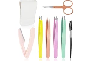 Bomtop 7 Pezzi Pinzette di Precisione Pinzetta Sopracciglia Professionale in Acciaio Inossidabile per la Rimozione dei Peli Incarniti Punti Neri con Custodia in Pelle per Uomini e Donne