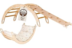 WoodsCraft Arche d'Escalade et Toboggan Interieur Enfant & Bebe avec Coussin Hypoallergénique | Arche Montessori Bebe - Arche Escalade & 2en1: Rampe/Toboggan | Escalade Enfant Interieur