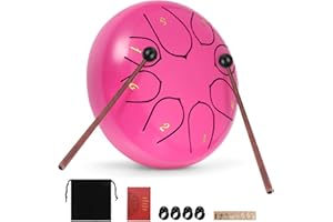 SUNJULY 6 Inch Steel Tank Drum - 8 Tune Hand Pan With Drumsticks, Percussion Instruments, Tonic Sticker and Travel Bag