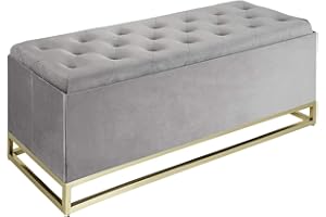 INSPIRE ME! HOME DECOR Inspire Me! Home Décor Jessica Ottoman Bench with Storage Organizing Dividers, Classy Pewter Grey Soft Velvet, 106 x 40.5 x 43 cm, Glamorous Tufted Design, Comfortable Seating, Hidden Storage