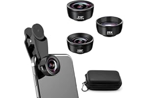 Auricase 3 en 1 Objectif Telephone Portable, Kit Objectif pour iphone, 120° Grand Angle, 25x Macro, 210° Fisheye, Objectif Smartphone pour la Plupart des Smartphones