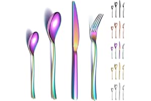 Berglander Juego de cubiertos arcoíris, 24 piezas, resistentes tenedores y cucharas de acero inoxidable de titanio, a prueba de herrumbre, aptos para lavavajillas