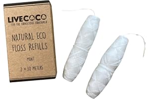 LiveCoco Zero Plastic Dental Floss Refills, Tooth Floss for Adults and Kids, Waxed Floss with Fresh Mint Flavour for Oral Care, 2 of 30m Floss Spools