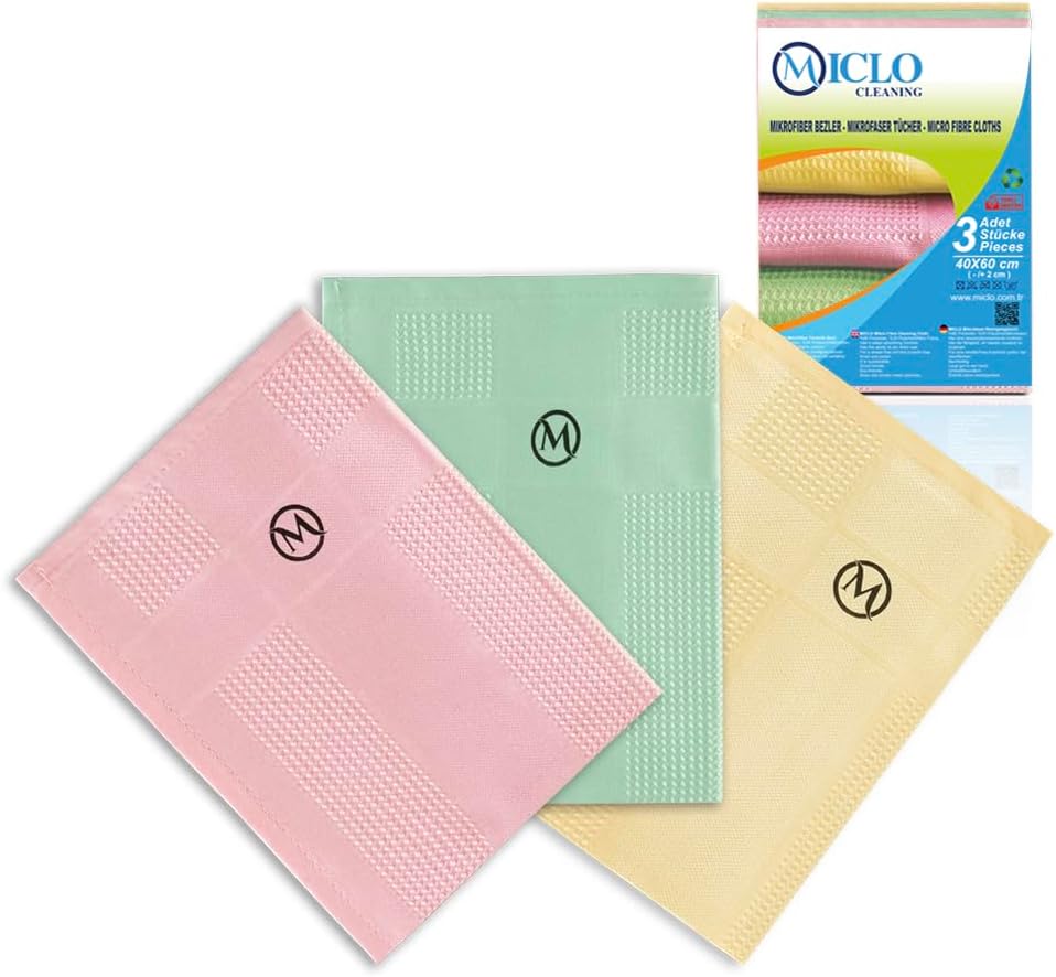 MICLO CLEANING | Mikrofiber Temizlik Bezi 3'lü Set | Sihirli Bez | Cam, Ayna Bezi | Soft Seri (30x40)
