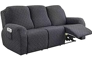 ATEK 3 Seater Recliner Chair Cover, Stretch Recliner Sofa Covers with Side Pockets, Anti-Slip Fitted Washable Replacement Furniture Protector (Dark Grey)