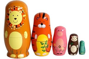 FunnyGoo Poupée gigognes en Bois à la Main Kits de poupée Russe décoration colorée (Animaux)