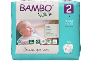 Bambo Nature Premium Eco Nappies, Eco-Labelled Sustainable Nappies, Enhanced Leakage Protection, Secure & Comfortable Baby Nappies, Secure & Comfortable - Size 2 Nappies (7-13lb/3-6kg), Mini, 30PK