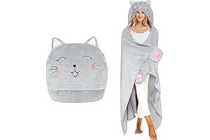 LOMUG Gatto Coperta con Maniche Donna Uomo Coperta Indossabile Gatto Plaid Peluche Coperta Divano Coperta Maniche Lunghe Coperta con Maniche e Cappuccio Portatile Coperta Poncho Copert
