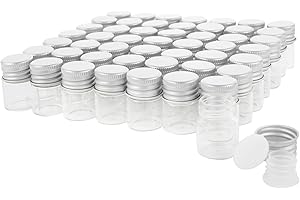 CADBIBE Fiale di Vetro da 5 ml con Tappi a Vite e Tappi di Plastica, Flacone del Campione di Liquido Piccolo Trasparente, Flacone a Prova di Perdite, 50 Pezzi