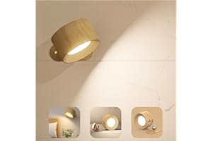 FEALLIVE Applique Murale Interieur, Lampe Murale Touch LED avec Port de Charge USB Contrôle Tactile, 3 Niveaux de Luminosité 3 Températures Rotatifs 360° Lampe pour Chambre à Coucher 1 Pack (grain de bois)