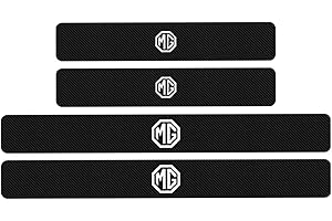 RIDGOEL 4 Pièces Protection Seuil de Porte de Voiture pour MG ZS EV HS GT MG4 3 5 6 7 RX5 RX8, Autocollant en Cuir de Fibre de Carbone Plinthes pour Auto White