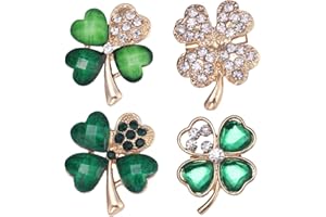 TANJI 4 Stück Grüne Strassbrosche, Vierblättriges Kleeblatt Brosche, Legierungs-Kristall-Schal-Clip, Kristallbrosche, Weihnachtsbrosche, Brosche Symbol des Glücks für Frauen, Mädchen, Hochzeit, Party