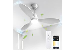 BLITZWILL Ventilatore da Soffitto con Luce, Ø132cm Ventilatori da soffitto con Illuminazione LED, Controllo App&Telecomando, 6 Velocità, 3 Colori Dimmerabile, 3 Pale, Silenzioso, Estate-Inverno,Timer