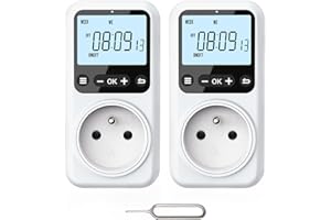 Voniobuy Programmateur Prise Électrique Digital, 18 Programmes à la Seconde, Écran LCD Rétroéclairé, Prise Programmable 16A 3680W pour Chauffe Eau Électrique, Sécurité et Antifuite (2)
