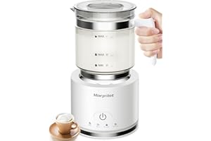 Morpilot Milk Frother, Montalatte Elettrico in Vetro, 4 in 1 Funzione, Bello da Vedere, Capacità 250ml per Schiumare o 500 ml per Riscaldare, Design Diviso, Bianco