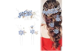 WHYCNJL 3 Piezas Peine para el Cabello Nupcial - Accesorios para el Cabello de Diamantes de imitación con Clip para el Peine de la Boda para la Dama de Honor de la Novia azul