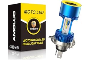 AMOLUO HS1 H4 LED Lampadina Per Fari Moto,Occhi Angelo Intercambiabili a 5 colori,25W DC9-36V Dotato di 4 Aperture Blu,Rosso,Giallo e Verde,1 Lampada
