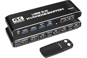 NEWCARE KVM Switch 2 Monitors 2 Computers 4K 60HZ, 2 PC 2 Monitor Switch, HDMI KVM Switch Dual Monitor, USB Switch 2 in 2 Out with Cables, Support USB 3.0,HDCP2.2, Hotkey,Extended And Mirror Display
