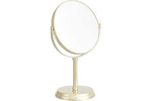 ‎AMAZONBASICS Amazon Basics lusterko kosmetyczne okrągłe do montażu na blacie, powiększenie 1x/5x, 18,3 x 12,5 cm, kolor złoty