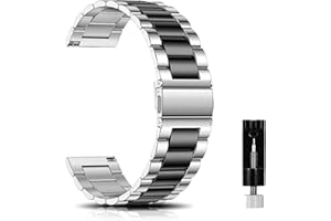 CeiBand Métal Bracelet pour 18mm 20mm 22mm Bracelets de Remplacement Banda de Montre de Rechange en Acier Inoxydable pour Femme Homme - Argent/Noir