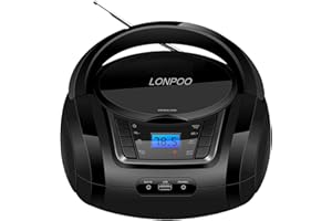 LONPOO Lectore de CD Portátil Boombox Reproductor Bluetooth/Radio FM/USB 2.0 / AUX-IN/Salida de Auriculares/Estéreo Altavoz /5 EQ
