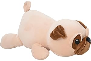 HTI Cosy Cuddles Animal Plush Cushion | Soft Weighted Plush Toy Pillow for Kids & Adults | Cute Stuffed Animal Cushion for Anxiety ADHD Autism Stress Relief | Crocodile, Pug, Unicorn | 18M+ (Pug)