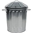 simpa 15L Colourful Vintage Style Metal Tapered Dustbins & Lids - Galvanised 37cm (H) x 27cm (Dia)