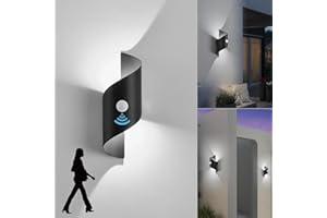 KUKAK LED Applique Murale intérieur/Extérieur avec Détecteur de Mouvement,10W 6000K Blanc Froid Lampe Murale,Éclairage Mural Etanche IP65,Moderne Spirale Métal Luminaire Mural pour Jardin Entrée Patio Noir