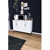 DF14103 Kahve K&ouml;şesi Dolabı &Ccedil;ok Ama&ccedil;lı Mutfak Konsolu &Ccedil;ekmeceli Kapaklı Mutfak Dolabı Coffee Bar Beyaz-&Ccedil;am