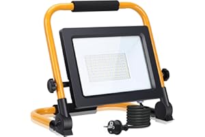 Aigostar - Projecteur de Chantier LED 50W，4480LM，Lampe Chantier avec Prise，étanchéité e Portable，Lampe de Travail Mince et Léger， Rotation à 360°，Super Brillante，Lumière
