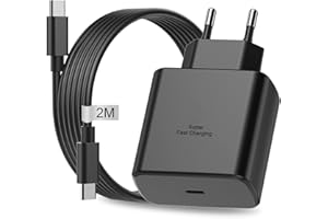 KEMPOW Caricabatterie Samsung 45W,Caricatore USB C Rapido per Samsung Galaxy S24 Ultra/S24+/S23/S22 Ultra/S21/S20/Note,Caricatore Veloce Samsung Alimentatore USB Spina Presa Type C Caricabatterie (nero)