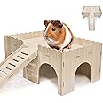 Eyksta Wooden Guinea Pig House, Hideout With Ramp, 4 Entrances Small Rabbit Castle House Toys, 38 x 25 x 18 cm