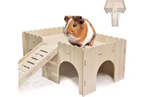 Eyksta Groß Meerschweinchen Haus Mit Rampe 4 Eingänge, Spielzeug Zubehoer Kaninchenhaus, 38 x 25 x 18 cm