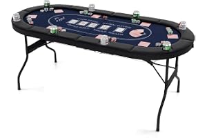 GOPLUS Pokerbord för 8 spelare, 182 cm långt, vikbart kortspelbord med 8 mugghållare av metall, halkfria fotkuddar och vadderat räcken, för Blackjack, Texas
