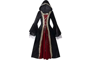 maxToonrain Medieval Costume for Women with Hooded，Adult Vintage Velvet Victorian Renaissance Dress Cosplay Party Halloween Costumes for Womens