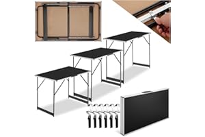 tectake Alu Tapeziertisch 3 teilig, Multifunktionstisch, Mehrzwecktisch, Campingtisch, 100 x 60 cm, Partytisch, Flohmarkttisch, Arbeitstisch klappbar, höhenverstellbar, MDF Platten - schwarz