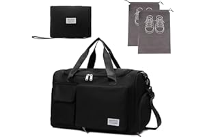 LIAMERHE Sac de Voyage Pliable de Grande Capacité 35L Sac de Sport étanche Grand Sac de Nuit avec Compartiment à Chaussures Sac de Transport pour Voyage Sac à Gym avec 2 Sacs à Chaussures