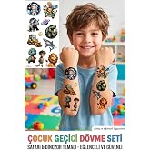 Kamyon, Safari ve Dinozor Temalı Erkek &Ccedil;ocukları i&ccedil;in Renkli &Ccedil;ocuk D&ouml;vmesi | &Ccedil;ocuklar i&ccedil;in ge&ccedil;ici d&ouml;vme