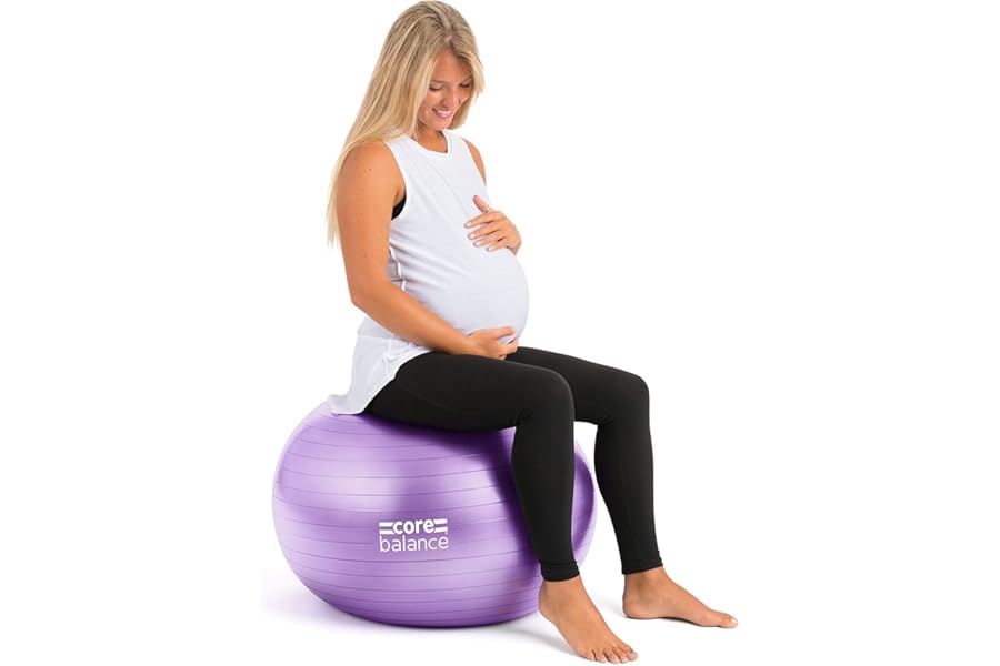 Core Balance Pregnancy Ball With Pump, Anti Burst, Birthing Labour Pre Natal Exercise, Purple, Size 55cm, 65cm, 75cm or 85cm