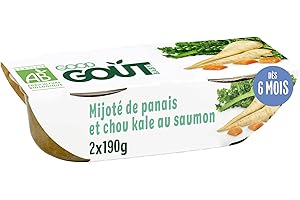 GOOD GOÛT - Mijoté De Panais Et Chou Kale Au Saumon - Plat Cuisiné Pour Bébé - Dès 6 Mois - Purée lisse - Bols Micro-Ondables - 2x190g