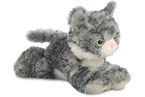 Aurora, 31713, Mini Flopsies Lily Le Chat tigré, 20 cm, Peluche, Gris, Grey, White, Pink