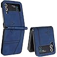 QIWEIQING Compatible for Samsung Galaxy Z Flip 3 Case, Premium Soft Leather TPU Retro Flip Wallet with 3 Card Holder Magnetic Shockproof Protective Cover for Samsung Galaxy Z Flip 3.Blue HX