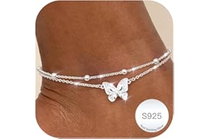 LOLIAS Cavigliera Donna Argento 925 Impermeabile Cavigliera Argento 925 Donna Farfalla Cuore Perline CZ Cavigliere Donna