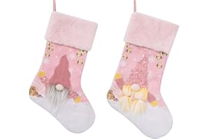 Gukasxi Różowe pończochy świąteczne 2 sztuki, 45 cm Boże Narodzenie pończochy duże pluszowe świąteczne skarpety cukierki torby na prezenty na choinkę wiszące ozdoby dekoracje kominkowe