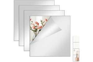 Bellanova Set da 4/10 Specchio Adesivo, Piastrelle Specchio Flessibile Quadrati 20x20 cm, Installazione Senza Fori, Specchi Adesivi per Decorazioni Murali (4)