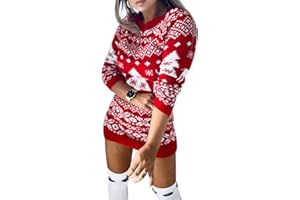 Loalirando Abito a Maglia Donna Natalizo, Vestito Donna Invernale Elegante Slim Fit Stampa a Cervo Natale Maglione Lungo Regalo di Natale S-XXL